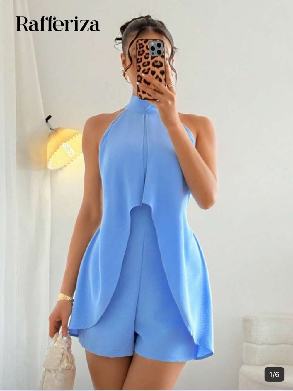 Light Blue Halter Neck Womens Romper